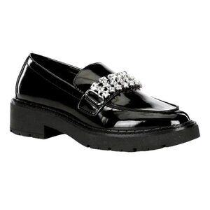 Gianni Bini GB Alter Ego Loafers Black Patent Women's Size 6 Rhinestones Chunky